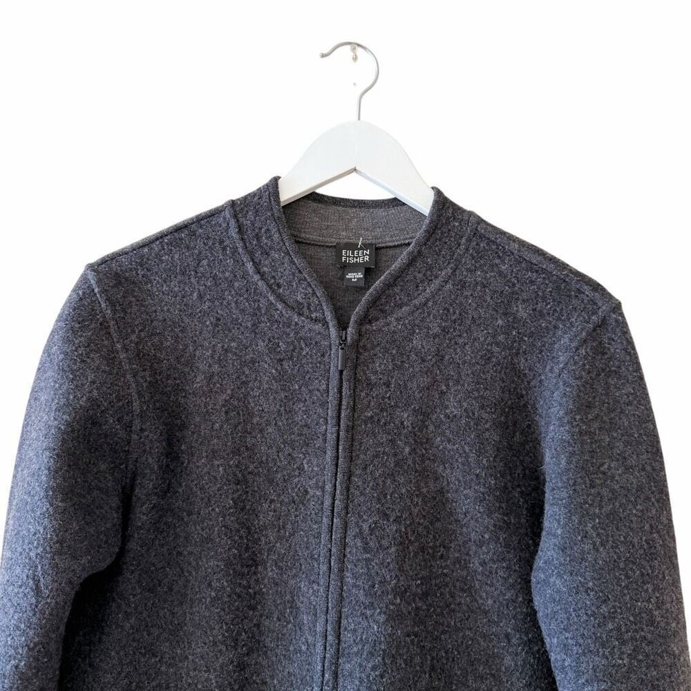 Eileen Fisher wool zip-front bomber fashioned from soft charcoal SZ M - Picture 2 of 10